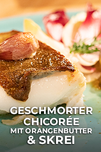 Kochen mit Anixe Geschmorter Chicorée mit Orangenbutter und Skrei